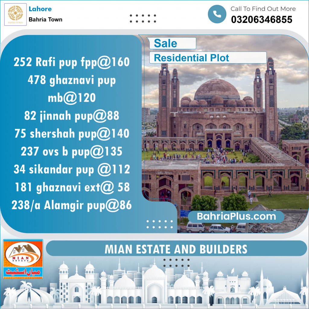 Residential Plot for Sale in Sector E - Rafi Block -  Bahria Town, Lahore - (BP-131674)
