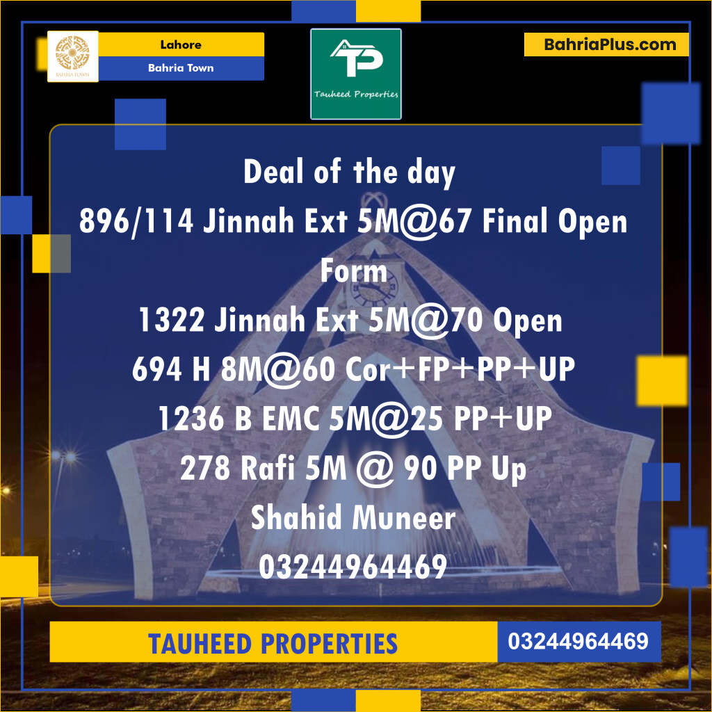 Residential Plot for Sale in Sector E - Jinnah Ext. Block -  Bahria Town, Lahore - (BP-131675)