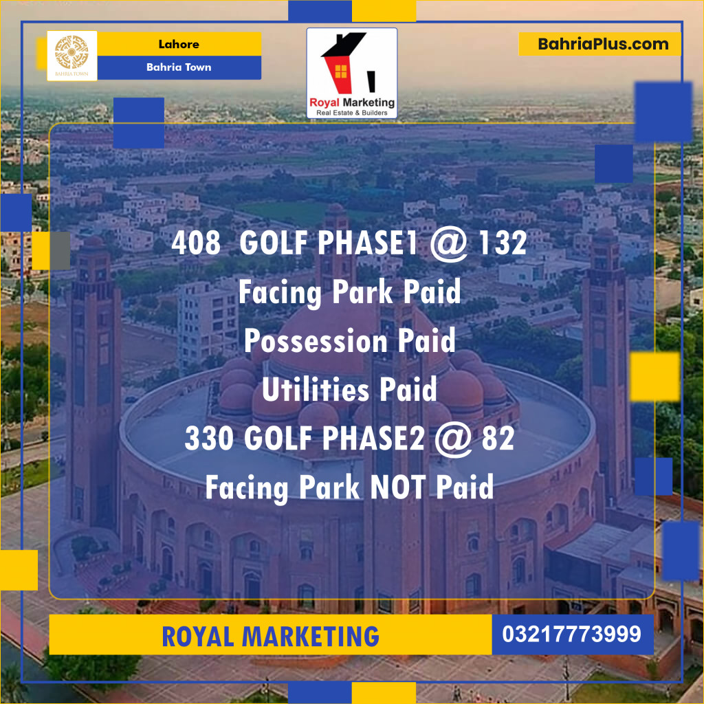 Residential Plot for Sale in Golf Phase 1 -  Bahria Town, Lahore - (BP-131689)