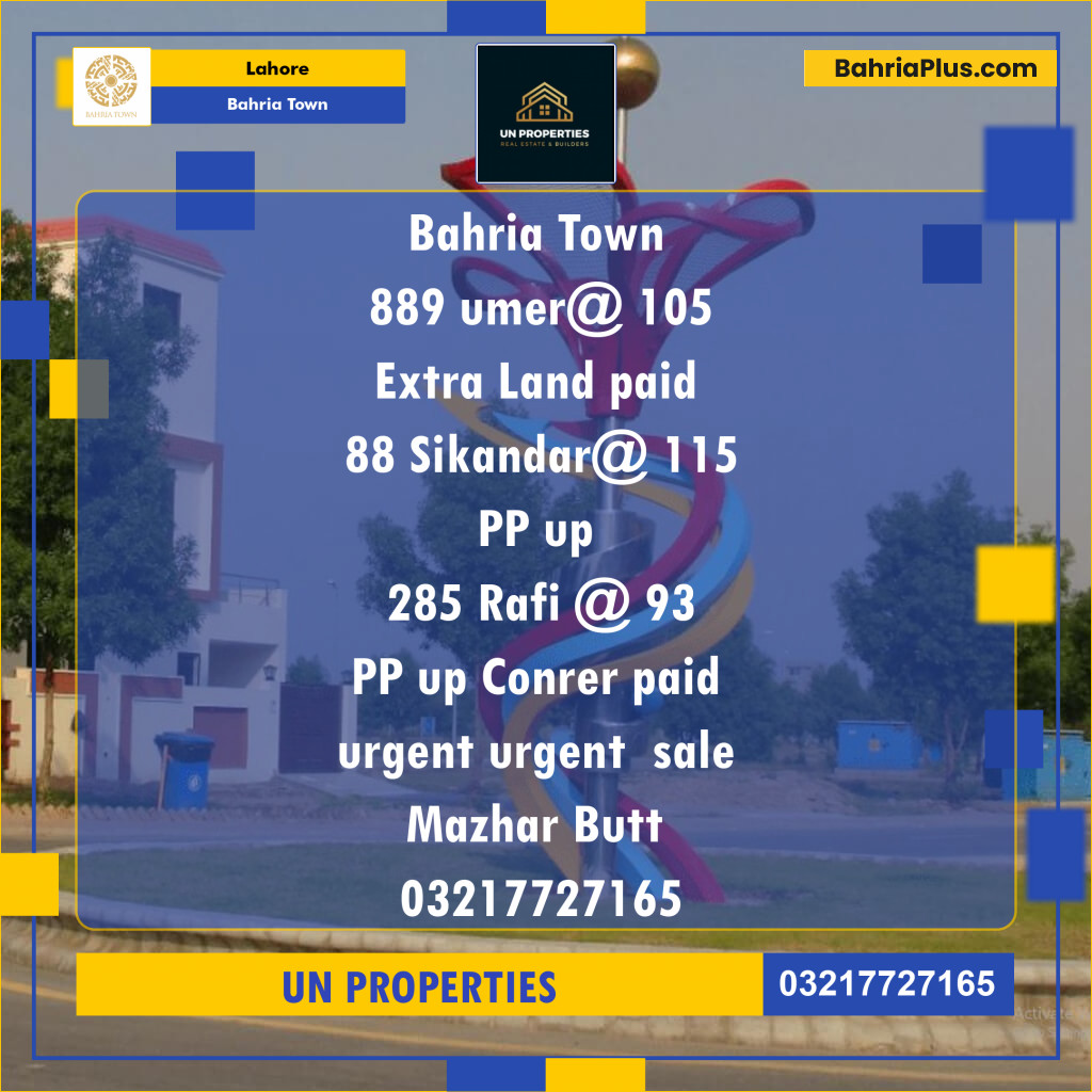Residential Plot for Sale in Sector B - Umer Block -  Bahria Town, Lahore - (BP-131760)
