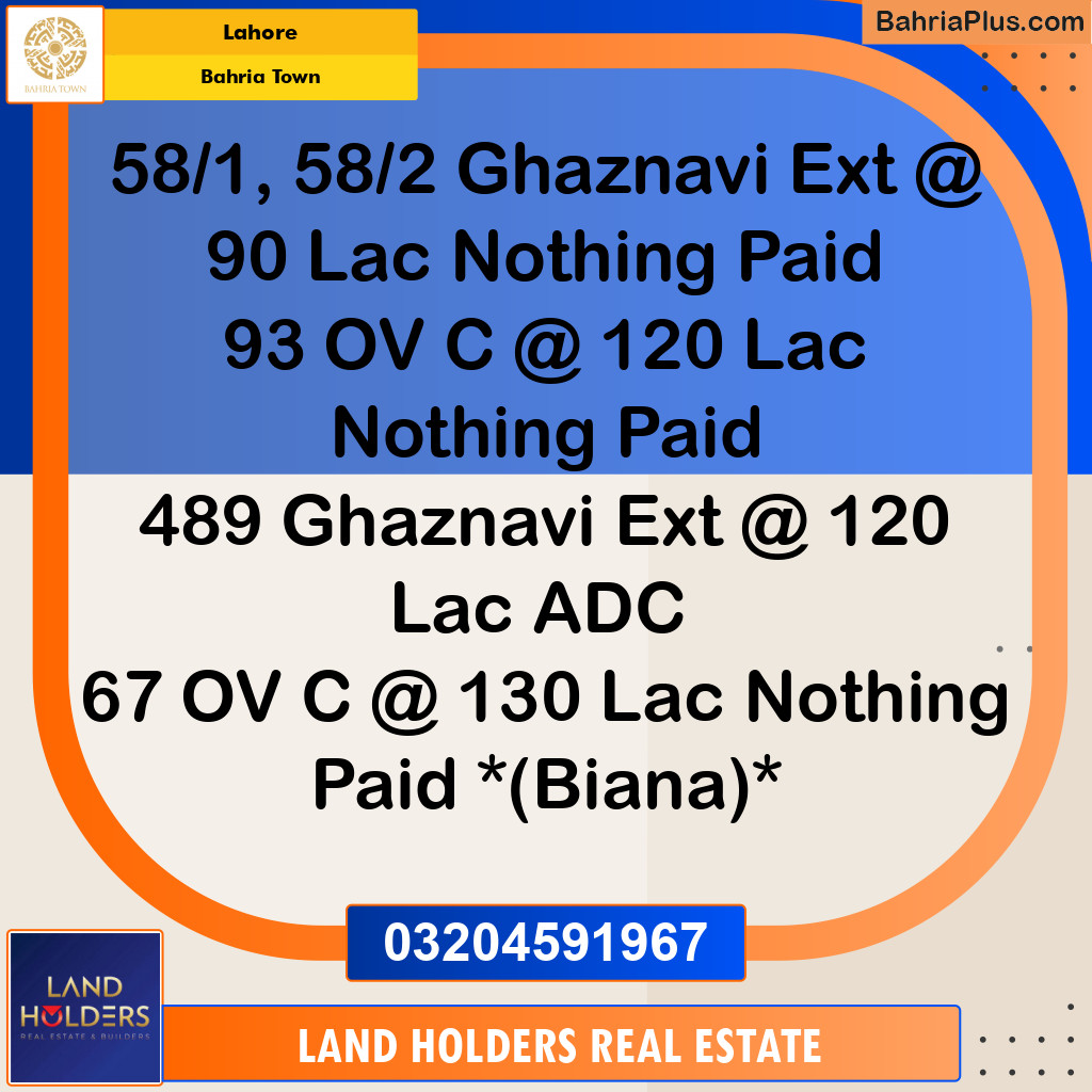 Residential Plot for Sale in Sector F - Ghaznavi Ext. Block -  Bahria Town, Lahore - (BP-131924)