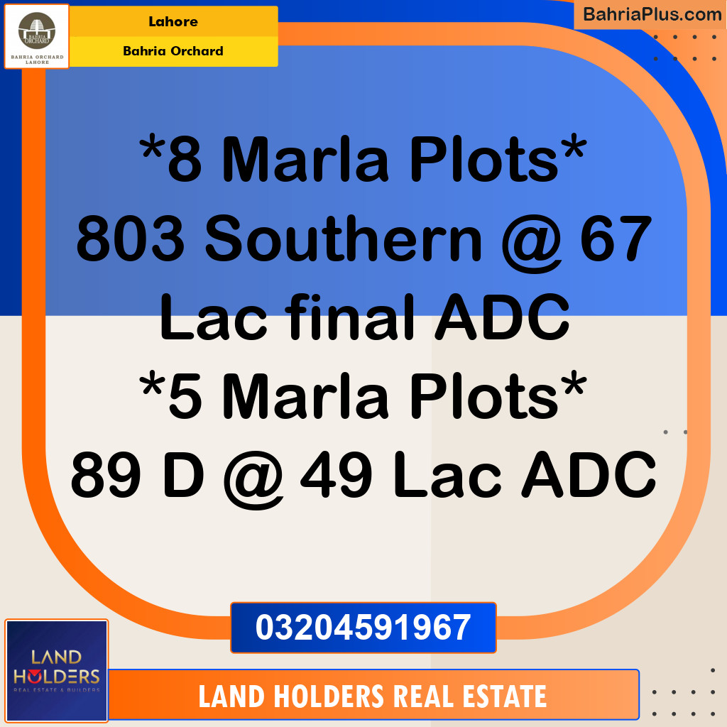 Residential Plot for Sale in Bahria Orchard, Lahore - (BP-131934)