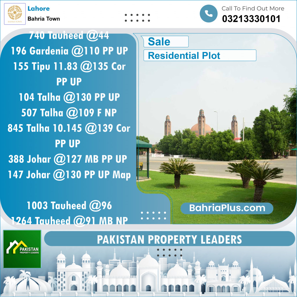 Residential Plot for Sale in Sector F - Tauheed Block -  Bahria Town, Lahore - (BP-131940)