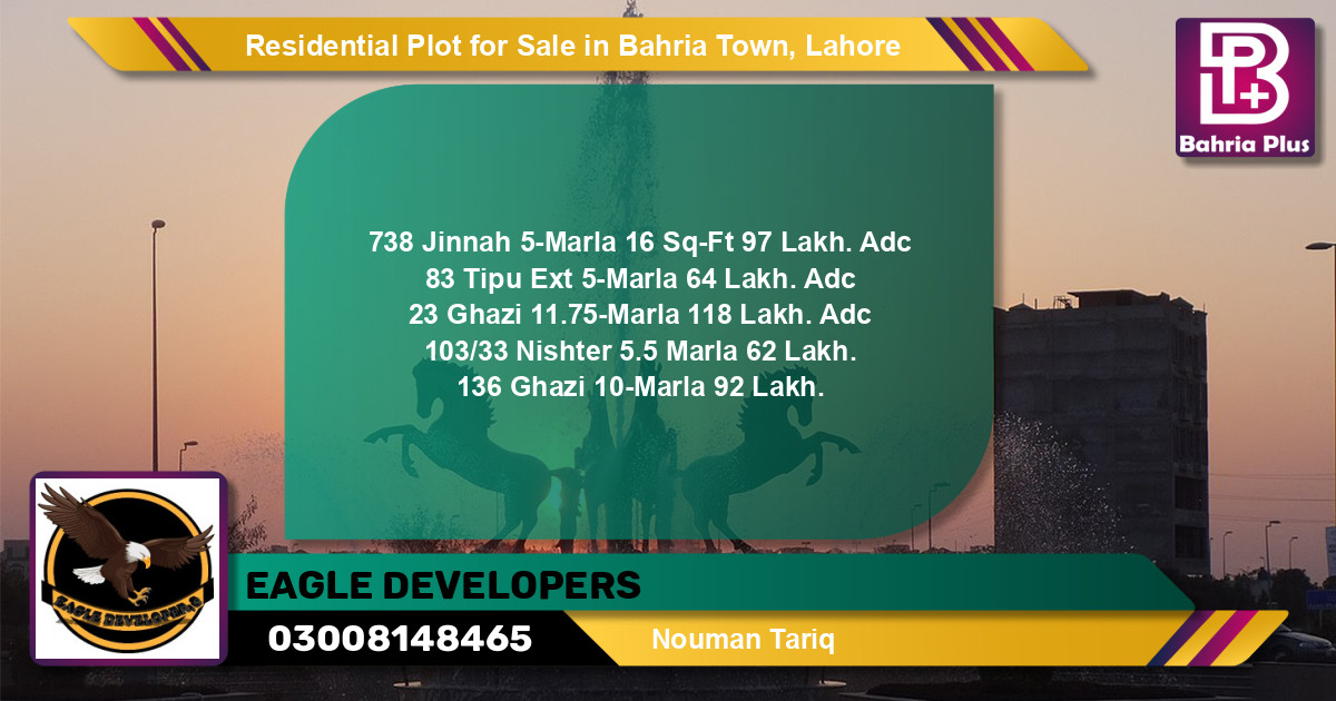 Residential Plot for Sale in Sector E - Jinnah Block -  Bahria Town, Lahore - (BP-131978)