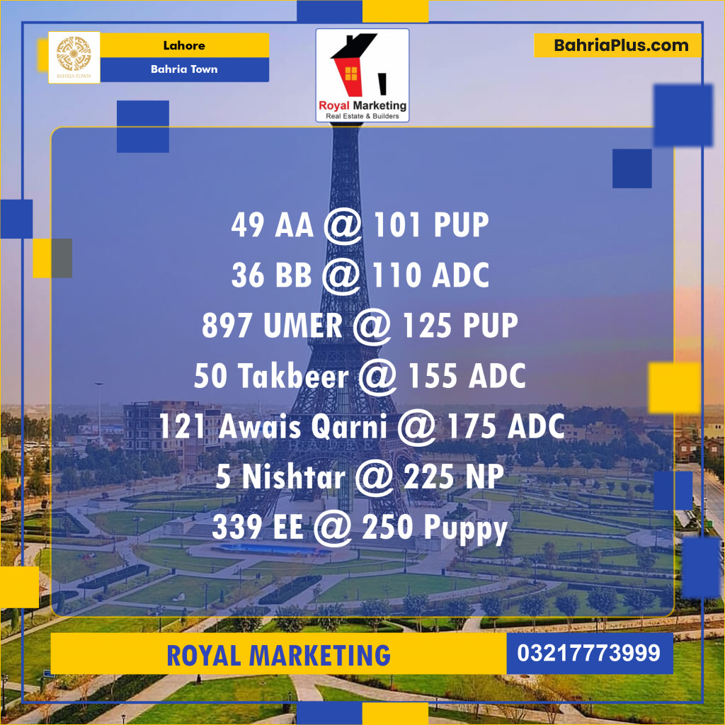 Residential Plot for Sale in Sector D - AA Block -  Bahria Town, Lahore - (BP-132014)