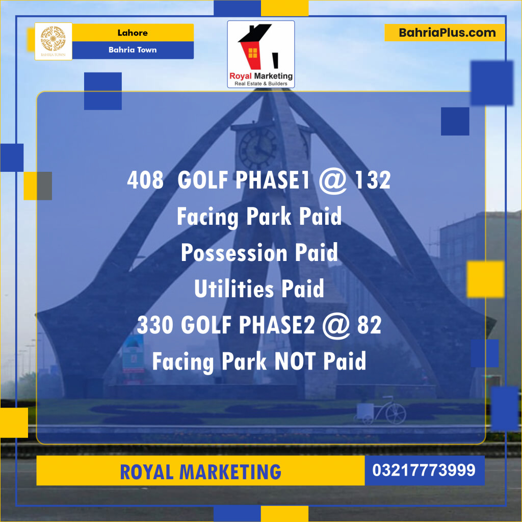 Residential Plot for Sale in Golf Phase 1 -  Bahria Town, Lahore - (BP-132023)