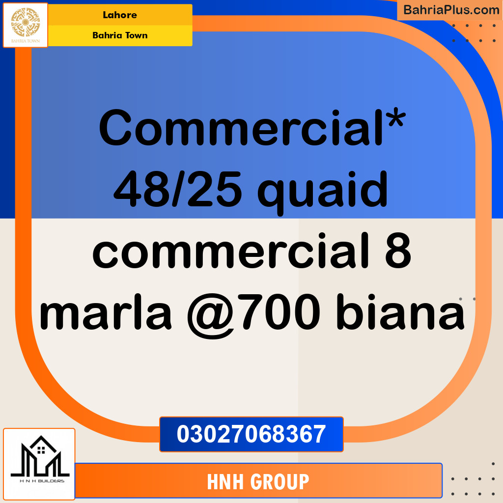 Commercial Plot for Sale in Sector E - Quaid Block -  Bahria Town, Lahore - (BP-132029)