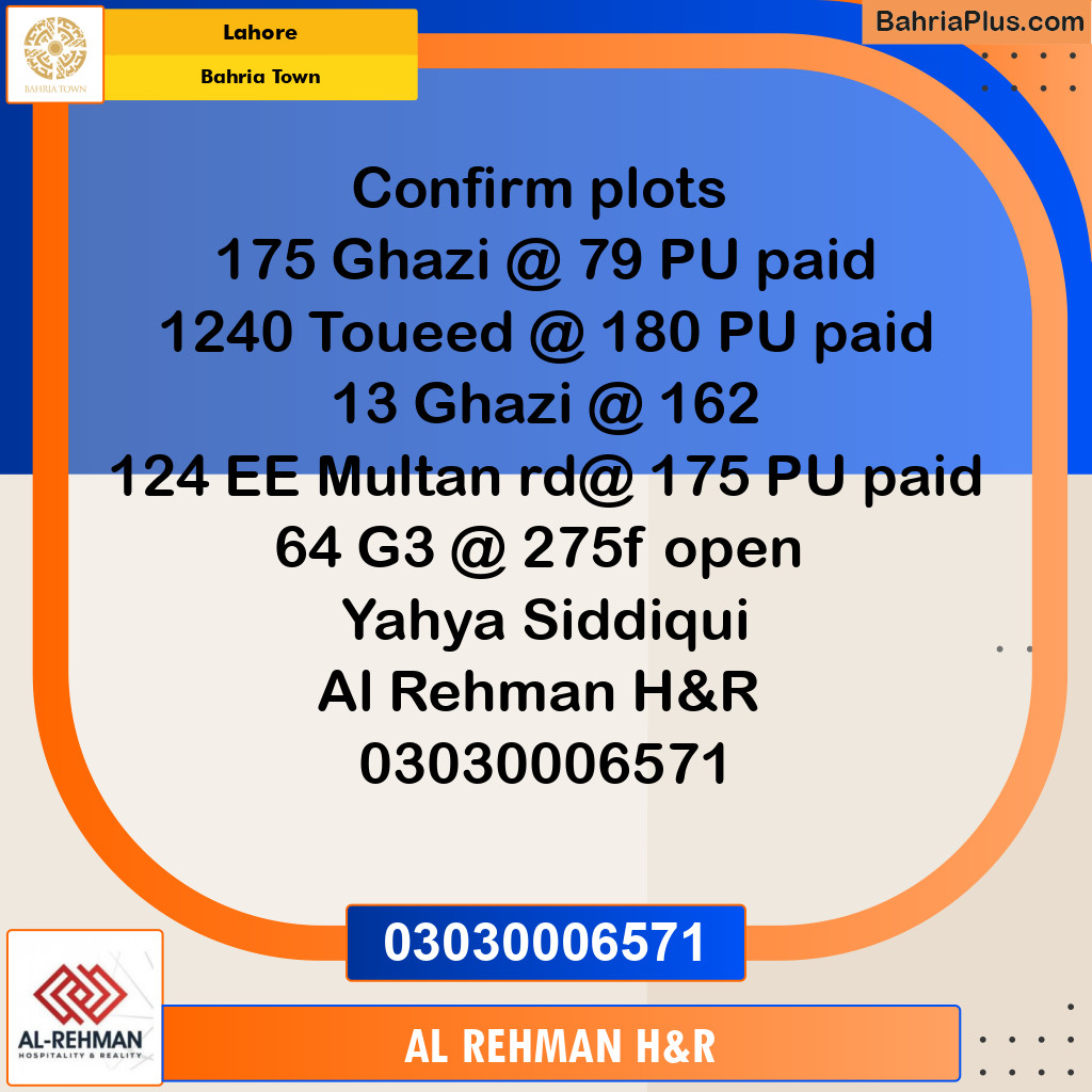 Residential Plot for Sale in Sector F - Ghazi Block -  Bahria Town, Lahore - (BP-132044)