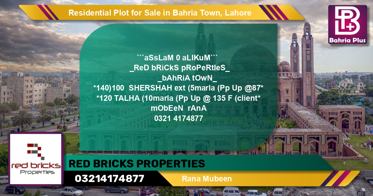 Residential Plot for Sale in Sector F - Shershah Block -  Bahria Town, Lahore - (BP-132056)