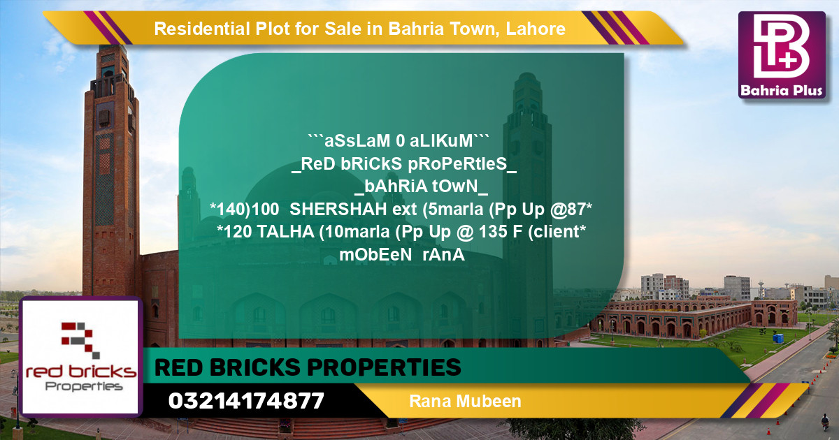 Residential Plot for Sale in Sector F - Shershah Block -  Bahria Town, Lahore - (BP-132058)