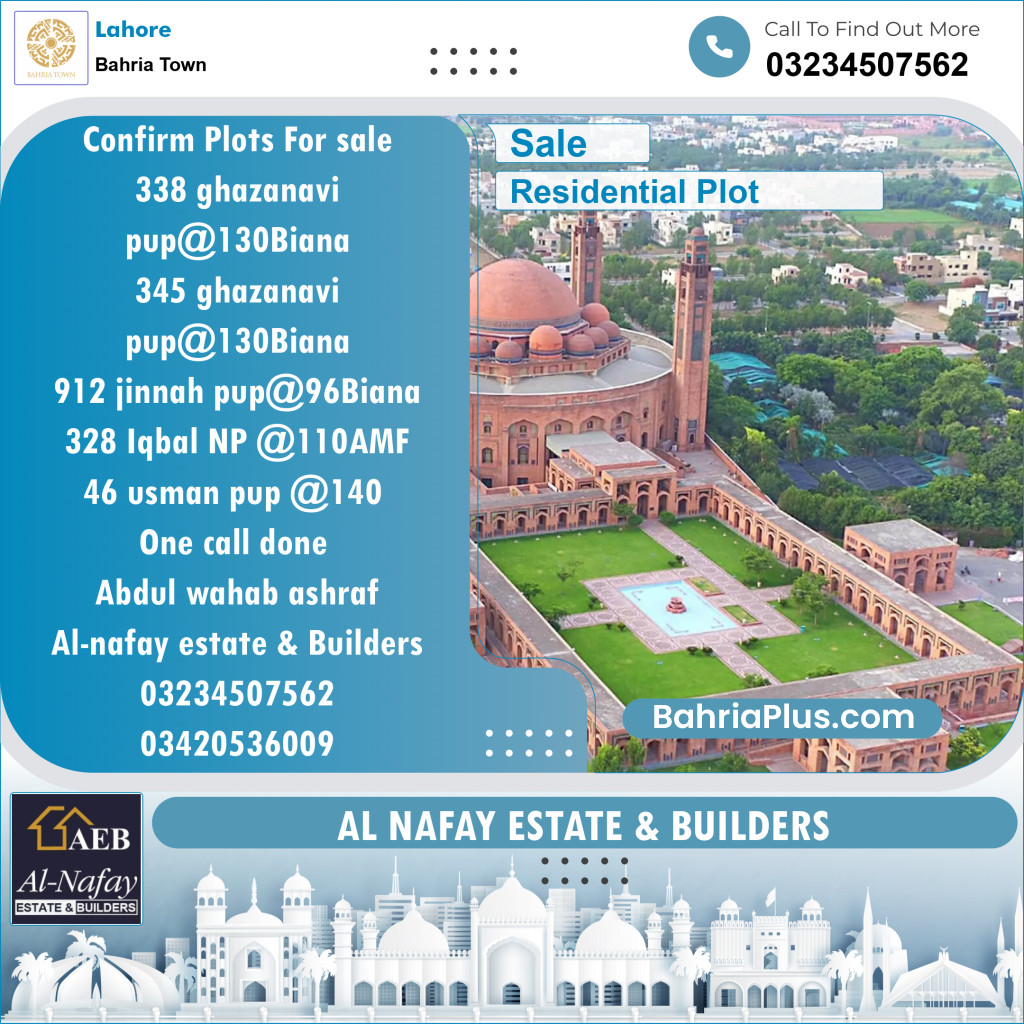 Residential Plot for Sale in Sector F - Ghaznavi Block -  Bahria Town, Lahore - (BP-132062)