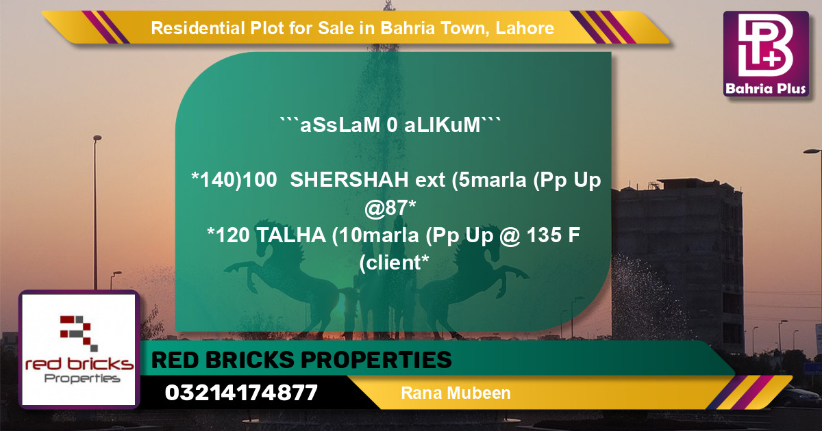 Residential Plot for Sale in Sector F - Shershah Block -  Bahria Town, Lahore - (BP-132063)