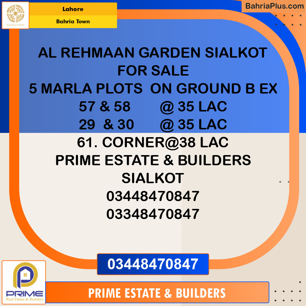 Residential Plot for Sale in Bahria Town, Lahore - (BP-132082)