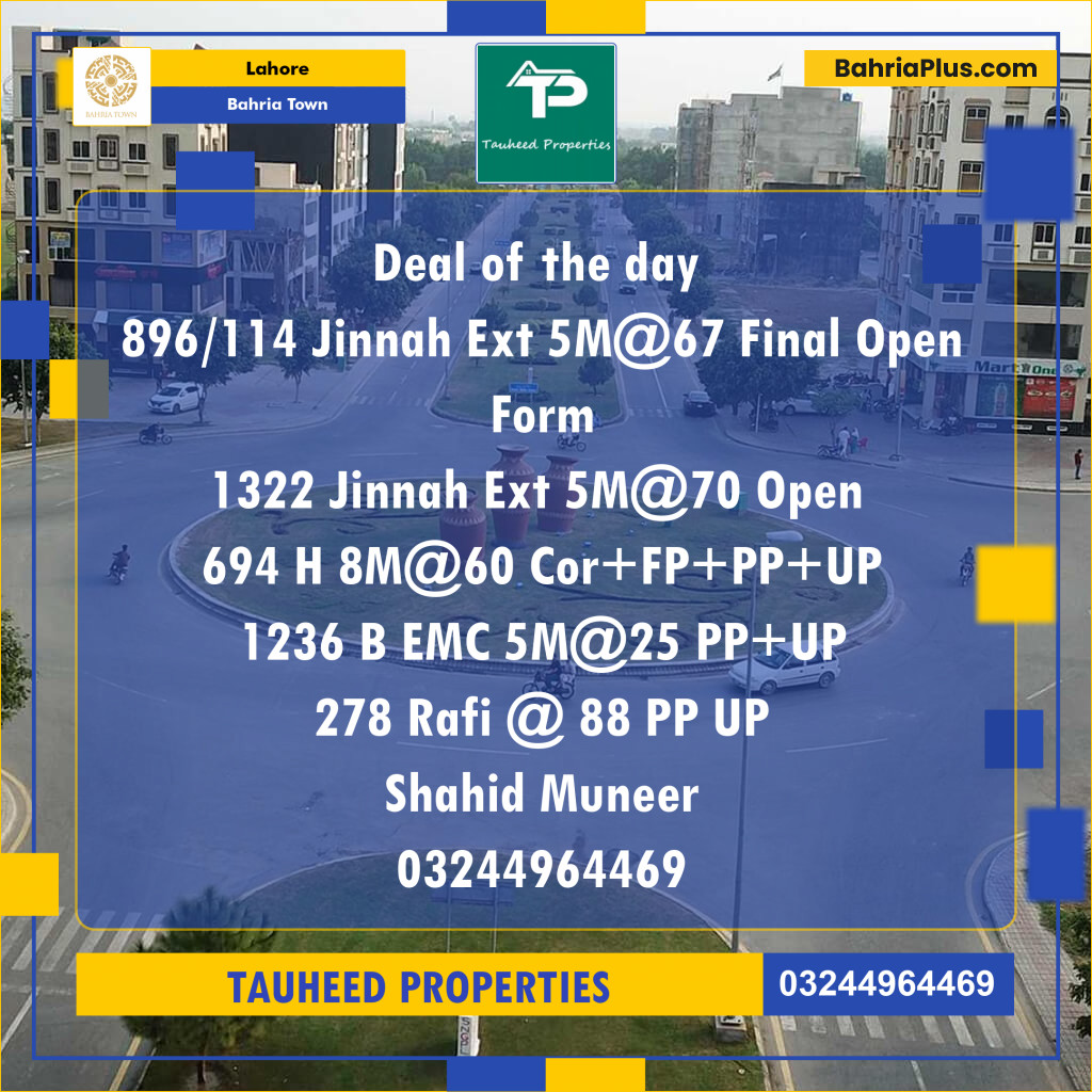 Residential Plot for Sale in Sector E - Jinnah Ext. Block -  Bahria Town, Lahore - (BP-132107)