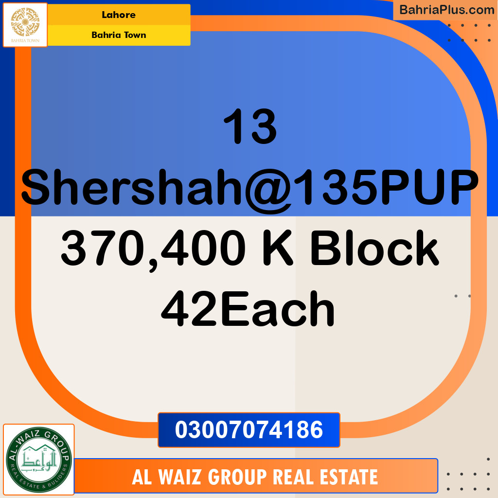 Residential Plot for Sale in Sector F - Shershah Block -  Bahria Town, Lahore - (BP-132113)