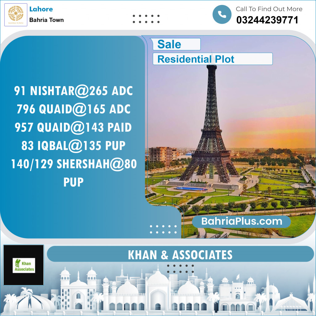 Residential Plot for Sale in Sector E - Nishtar Block -  Bahria Town, Lahore - (BP-132124)