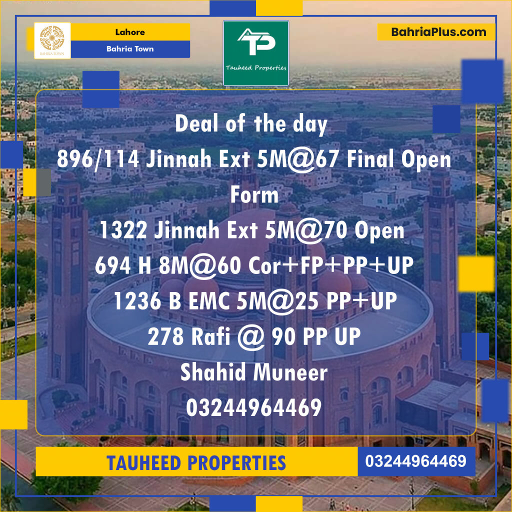 Residential Plot for Sale in Sector E - Jinnah Ext. Block -  Bahria Town, Lahore - (BP-132251)