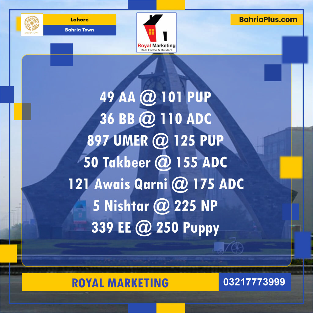 Residential Plot for Sale in Sector D - AA Block -  Bahria Town, Lahore - (BP-132270)