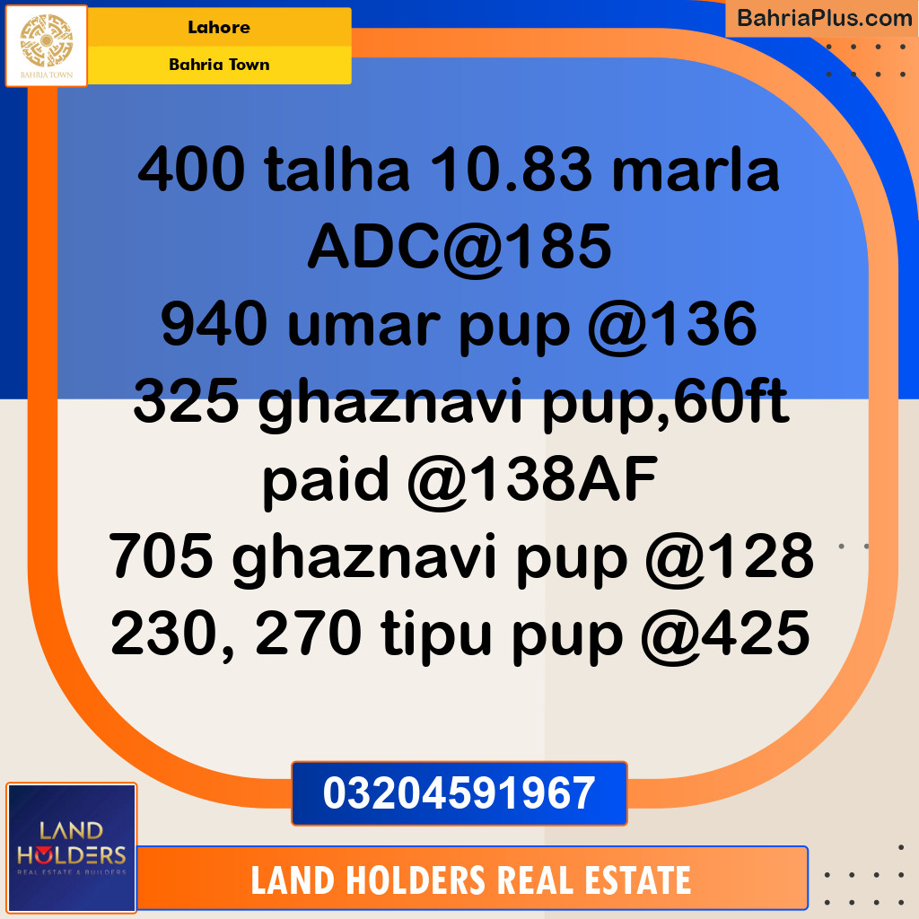 Residential Plot for Sale in Sector F - Talha Block -  Bahria Town, Lahore - (BP-132285)