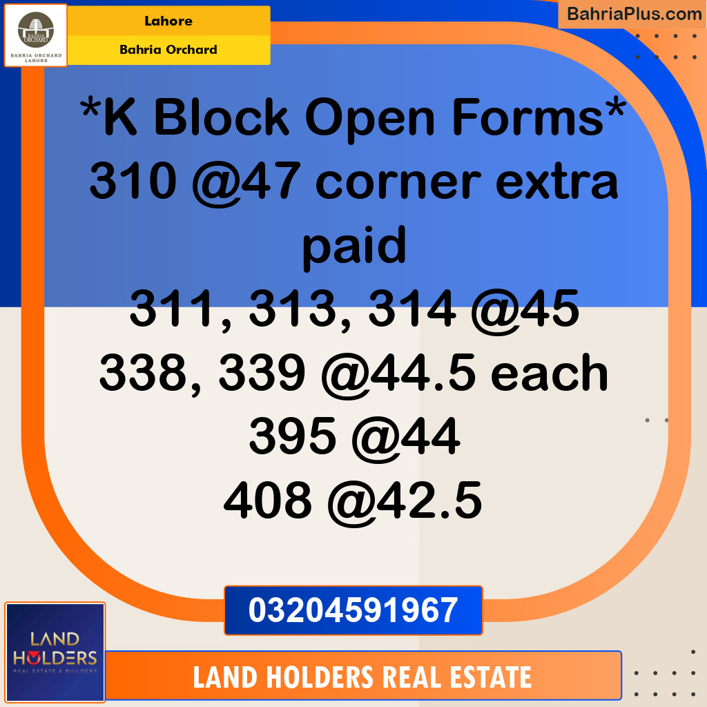 Residential Plot for Sale in Phase 2 - K Block -  Bahria Orchard, Lahore - (BP-132294)