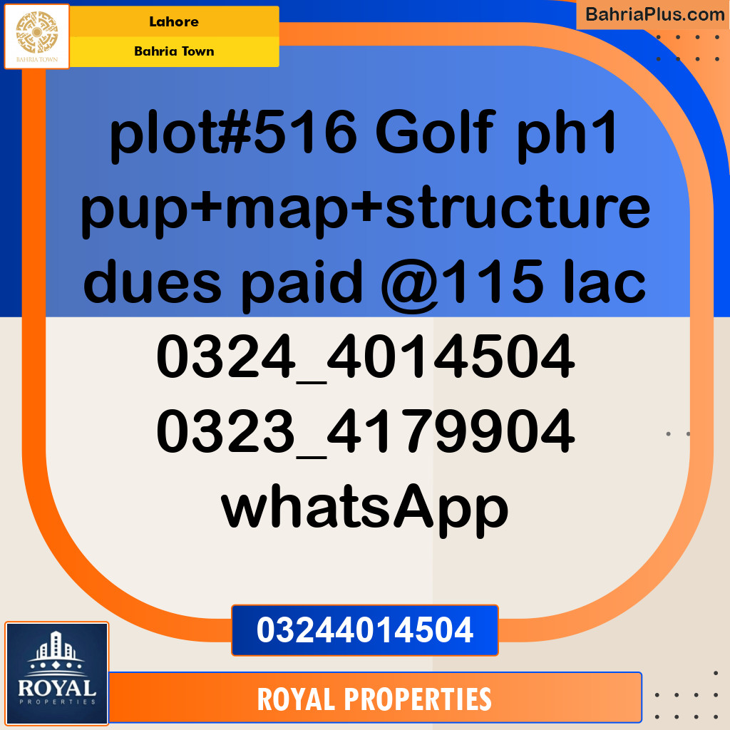 Residential Plot for Sale in Golf Phase 1 -  Bahria Town, Lahore - (BP-132374)