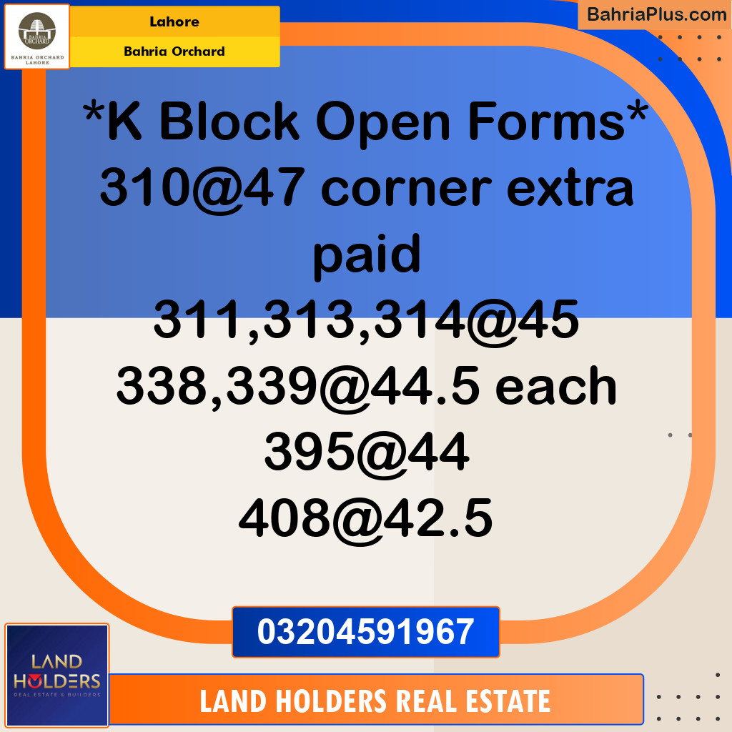 Residential Plot for Sale in Phase 2 - K Block -  Bahria Orchard, Lahore - (BP-132404)