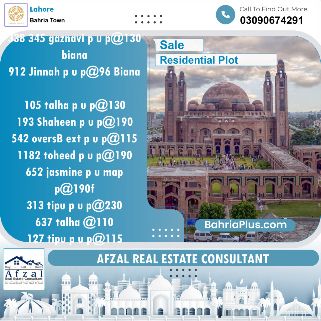 Residential Plot for Sale in Sector F - Ghaznavi Block -  Bahria Town, Lahore - (BP-132422)