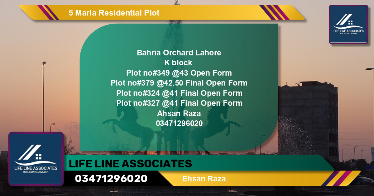 Residential Plot for Sale in Phase 2 - K Block -  Bahria Orchard, Lahore - (BP-132425)