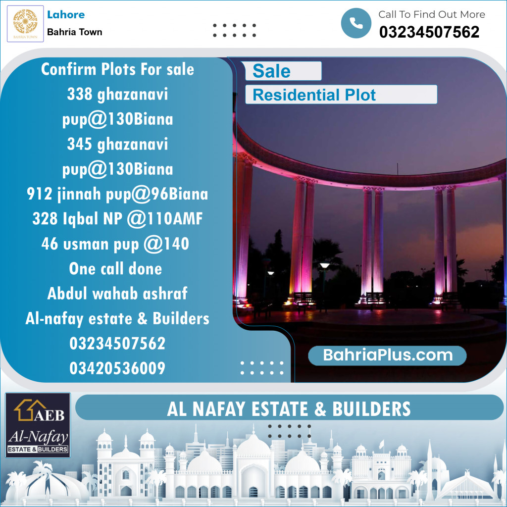 Residential Plot for Sale in Sector F - Ghaznavi Block -  Bahria Town, Lahore - (BP-132495)