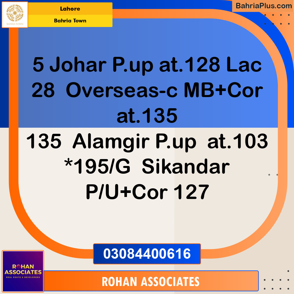 Residential Plot for Sale in Sector E - Johar Block -  Bahria Town, Lahore - (BP-132520)