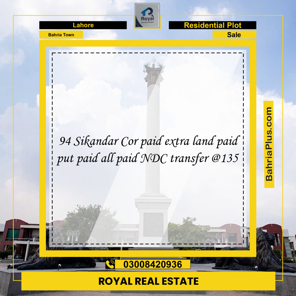 Residential Plot for Sale in Sector F - Sikander Block -  Bahria Town, Lahore - (BP-132528)