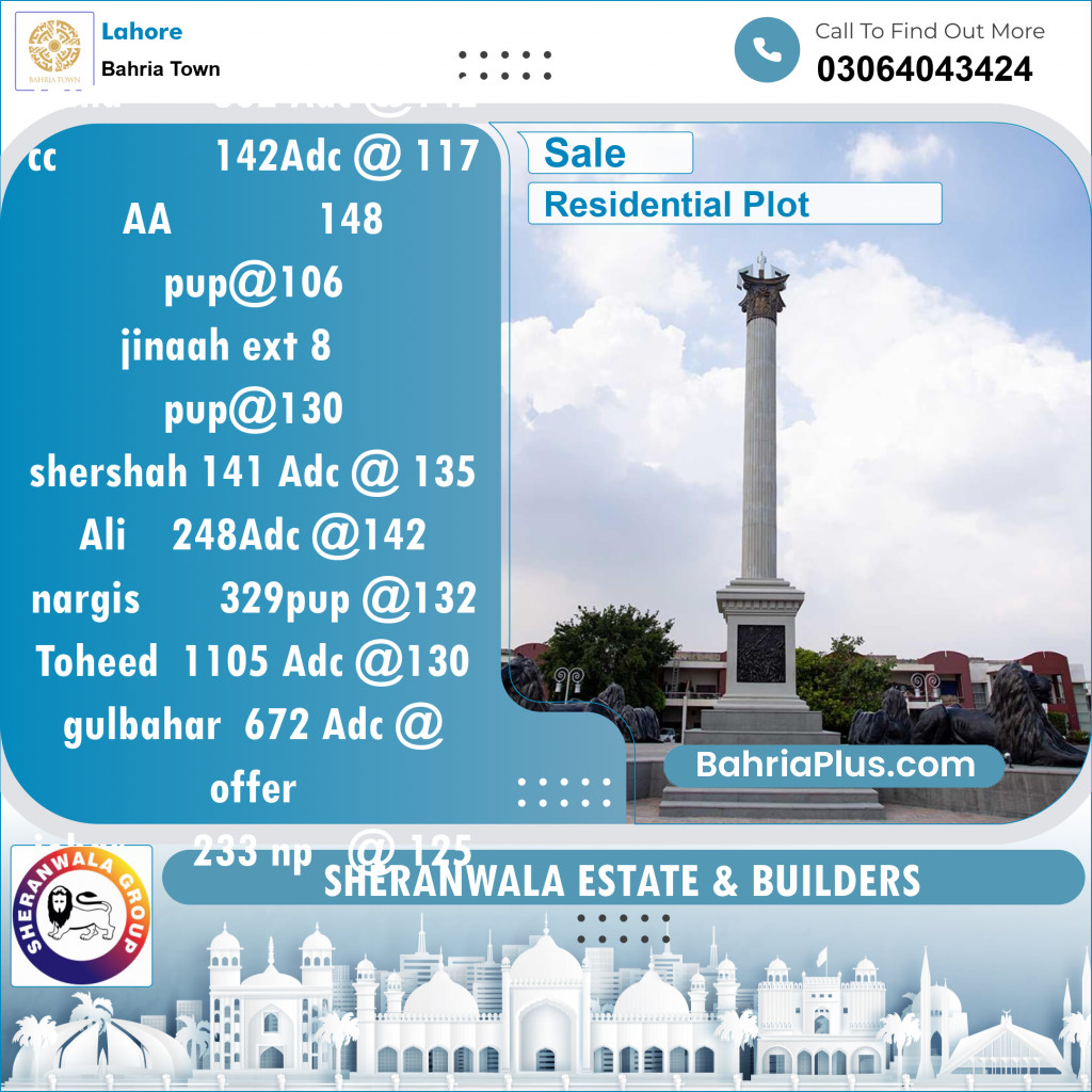 Residential Plot for Sale in Sector F - Talha Block -  Bahria Town, Lahore - (BP-132592)