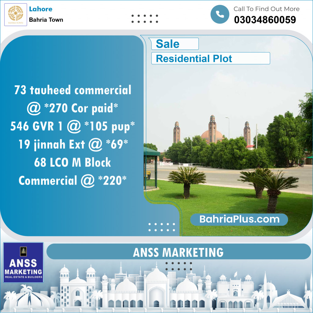 Residential Plot for Sale in Bahria Town, Lahore - (BP-132604)