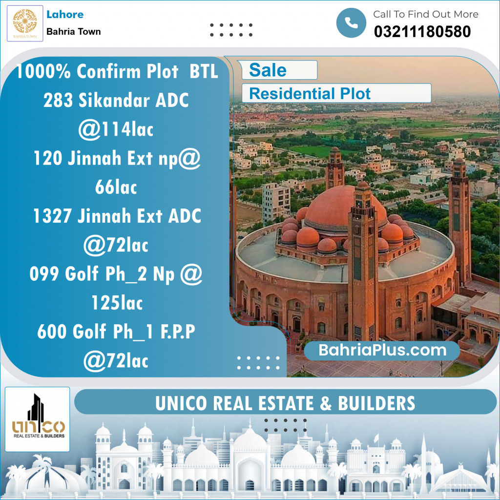 Residential Plot for Sale in Bahria Town, Lahore - (BP-132629)