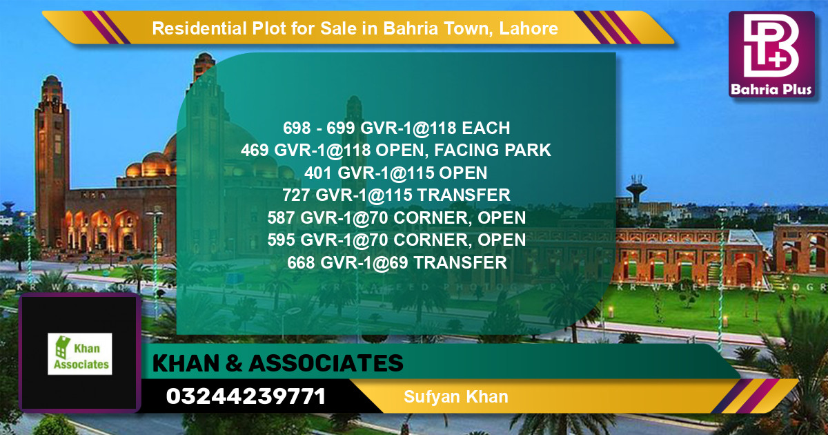 Residential Plot for Sale in Bahria Town, Lahore - (BP-132635)
