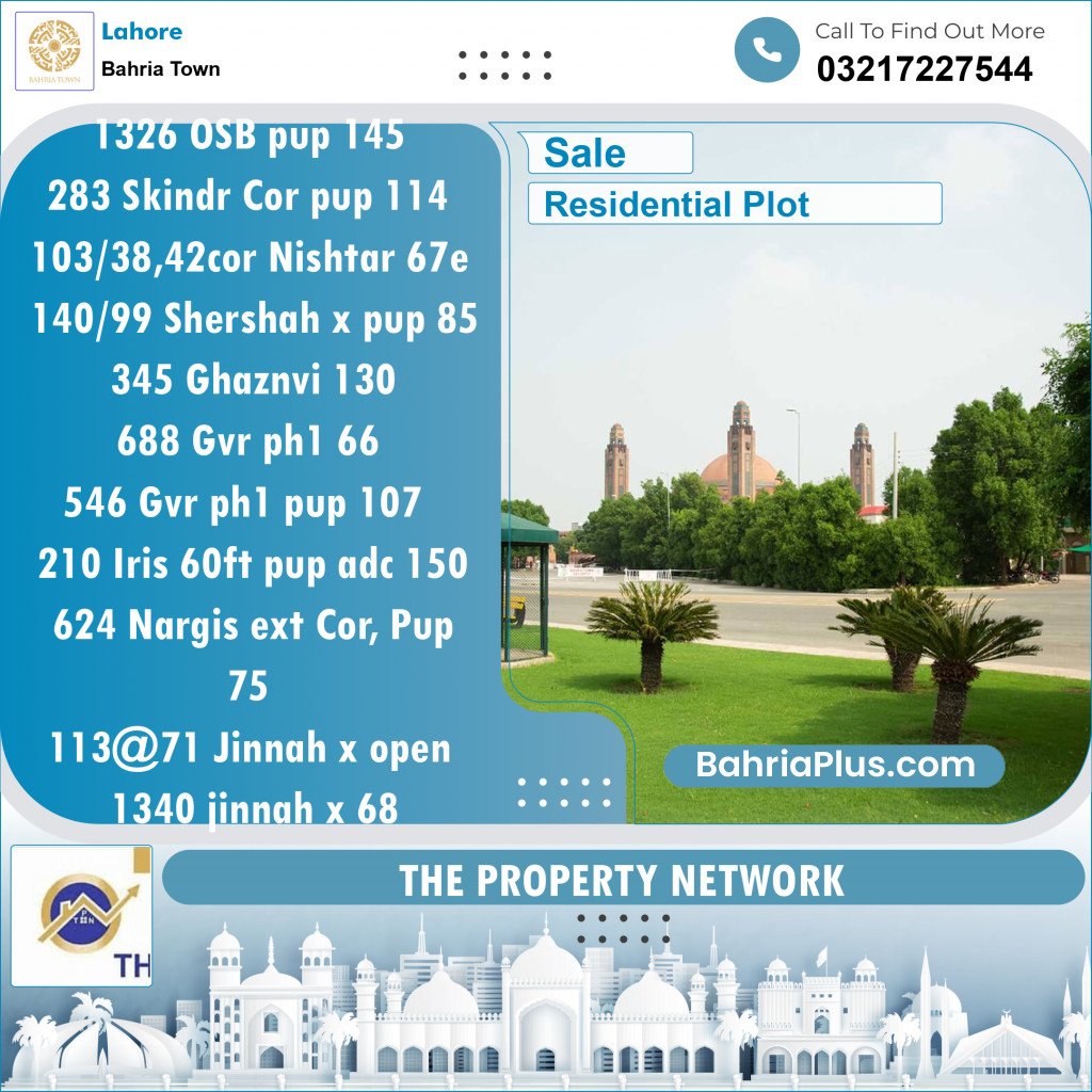 Residential Plot for Sale in Bahria Town, Lahore - (BP-132780)