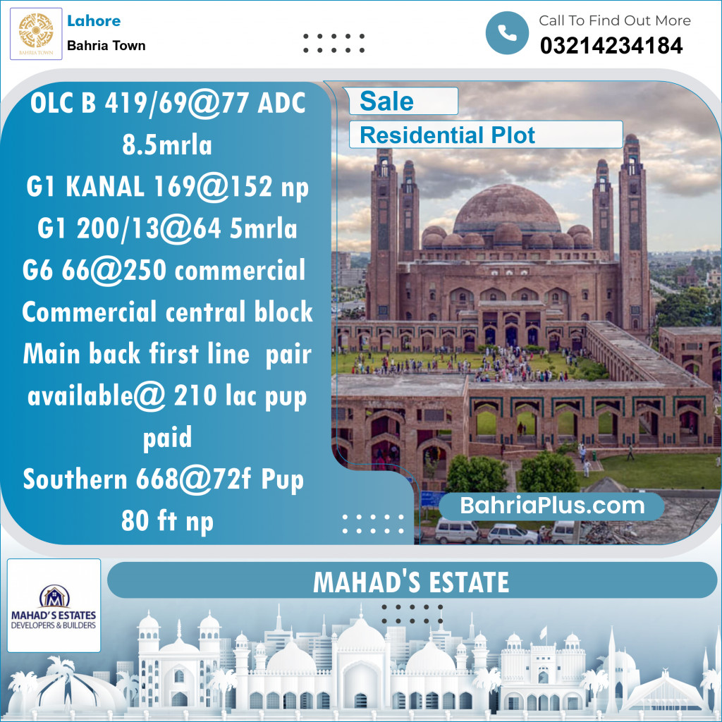 Residential Plot for Sale in Bahria Town, Lahore - (BP-132797)