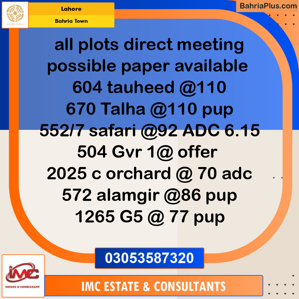 Residential Plot for Sale in Sector F - Tauheed Block -  Bahria Town, Lahore - (BP-132894)