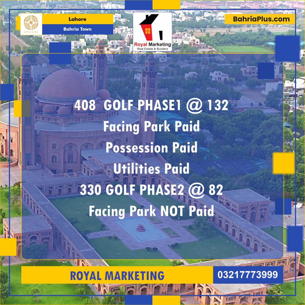 Residential Plot for Sale in Golf Phase 1 -  Bahria Town, Lahore - (BP-132908)