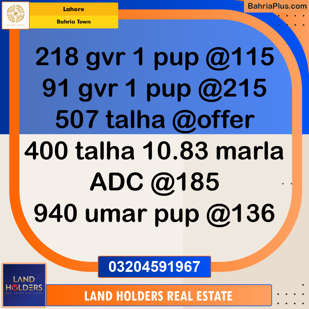Residential Plot for Sale in Bahria Town, Lahore - (BP-133000)