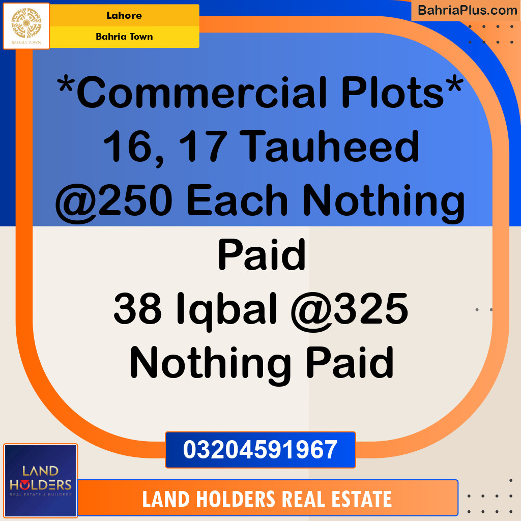 Commercial Plot for Sale in Bahria Town, Lahore - (BP-133007)