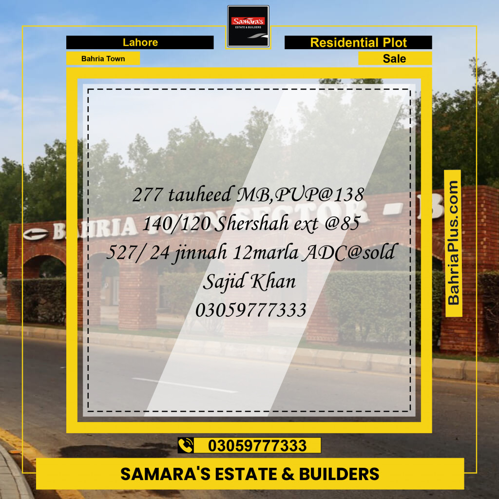 Residential Plot for Sale in Bahria Town, Lahore - (BP-133014)