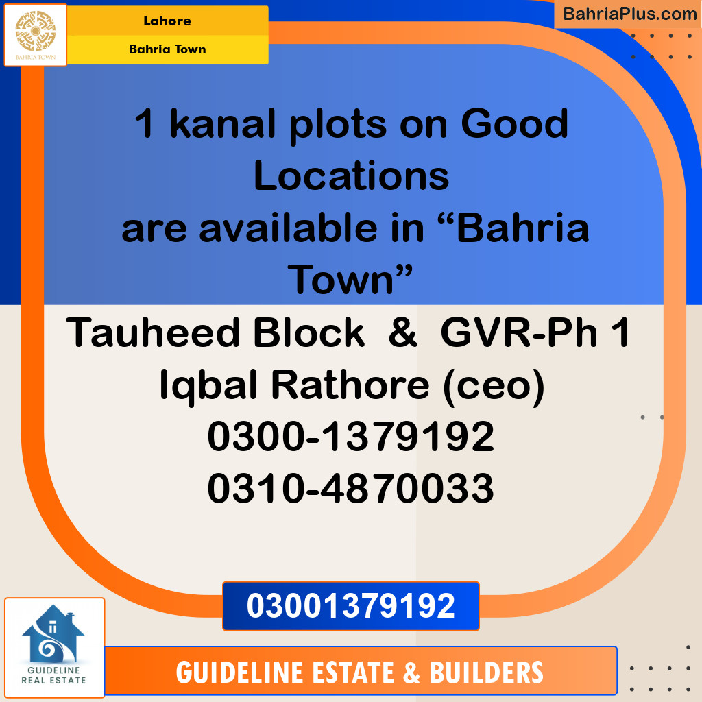 Residential Plot for Sale in Bahria Town, Lahore - (BP-133027)