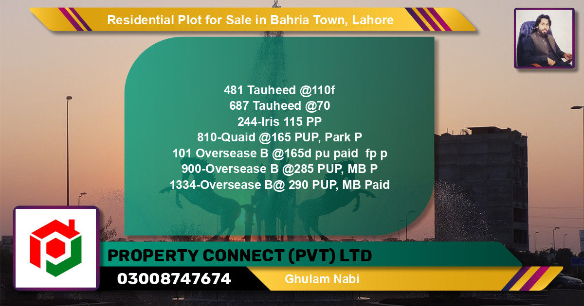 Residential Plot for Sale in Sector F - Tauheed Block -  Bahria Town, Lahore - (BP-133087)