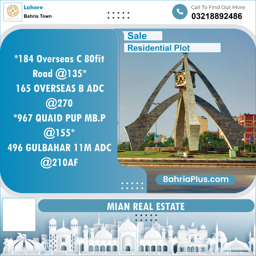 Residential Plot for Sale in Bahria Town, Lahore - (BP-133119)