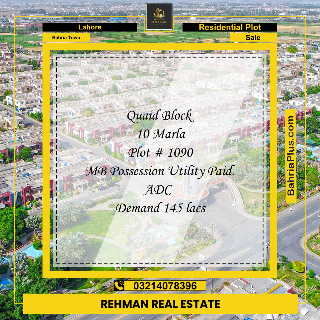 Residential Plot for Sale in Bahria Town, Lahore - (BP-133124)