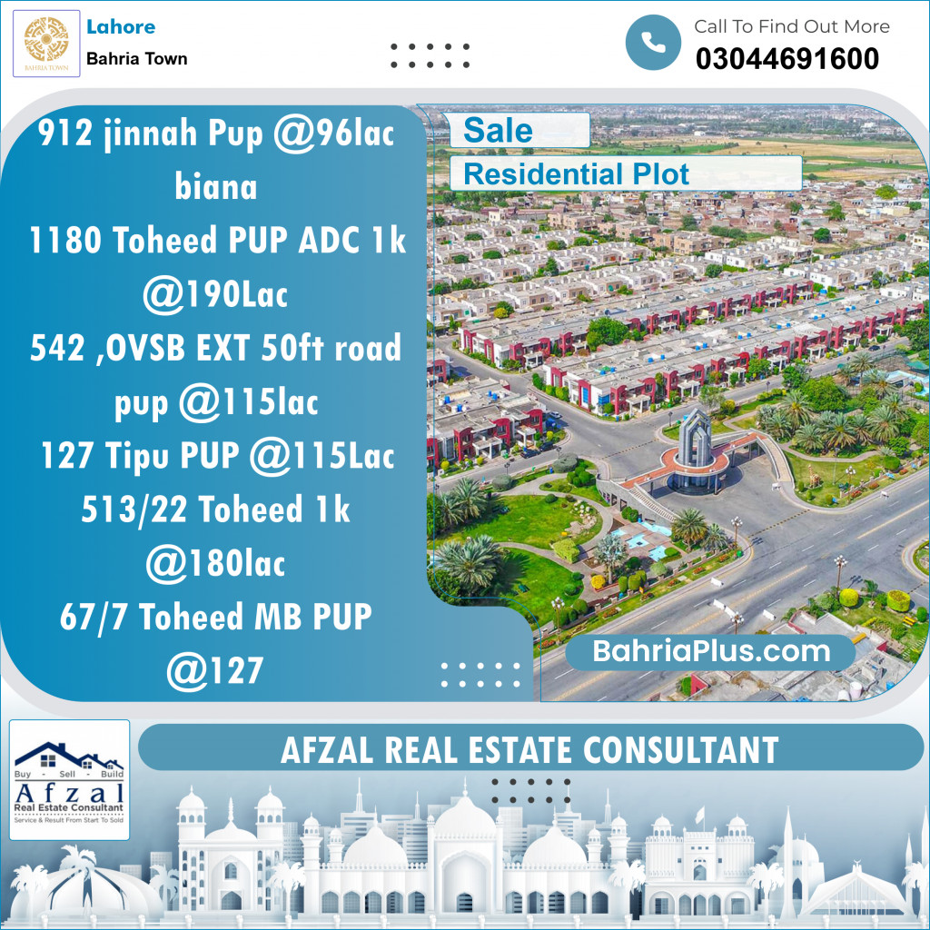 Residential Plot for Sale in Bahria Town, Lahore - (BP-133151)