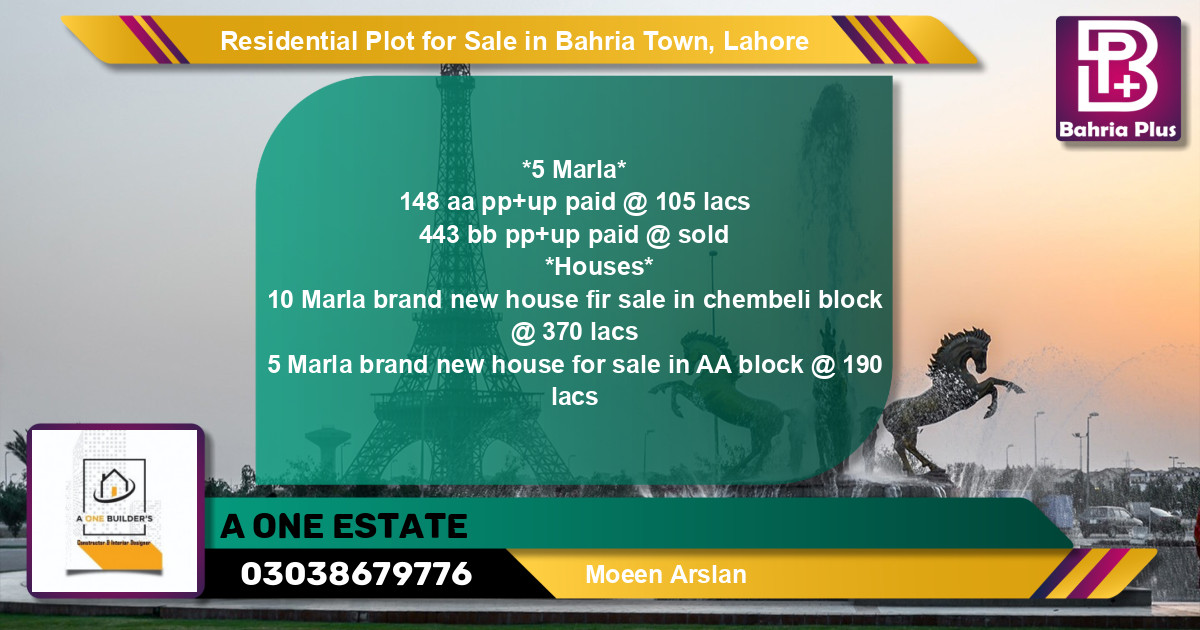 Residential Plot for Sale in Bahria Town, Lahore - (BP-133198)