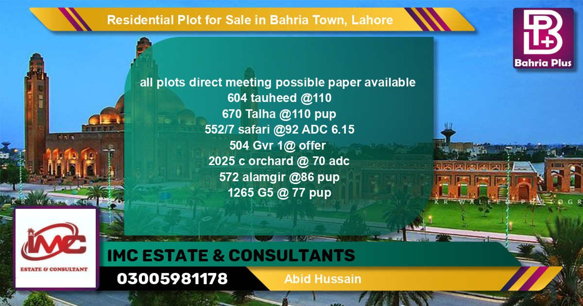 Residential Plot for Sale in Sector F - Tauheed Block -  Bahria Town, Lahore - (BP-133277)