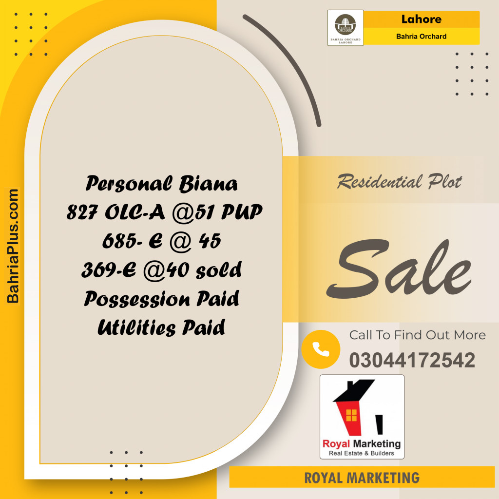 Residential Plot for Sale in Bahria Orchard, Lahore - (BP-133456)